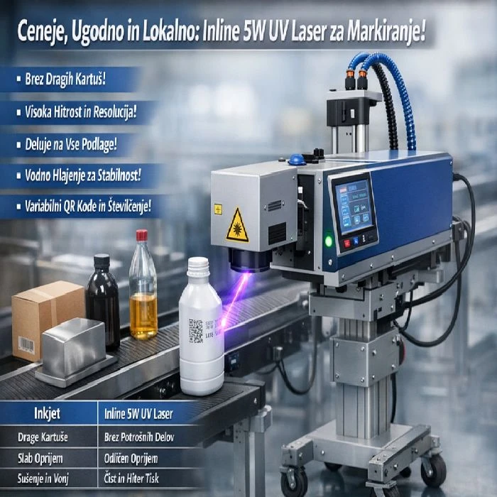 Inline 5w UV laser za markiranje na tekočem traku vodno hlajen